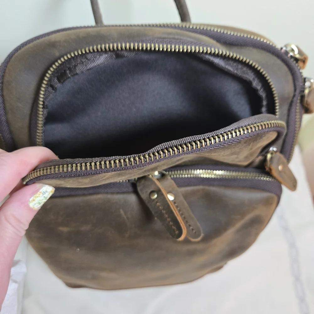 Brown Leather Men's Smart Messenger Crossbody Laptop Bag